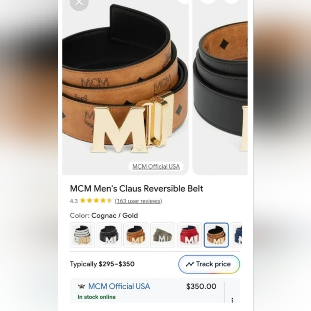 MCM (Unisex) Claus Monogram Reversible Logo Belt Black/ Cognac Brown - Picture 10 of 11
